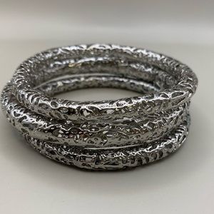 KS Kendra Scott Lucca Silver Bangle Bracelet Set Retired EUC Gorgeous